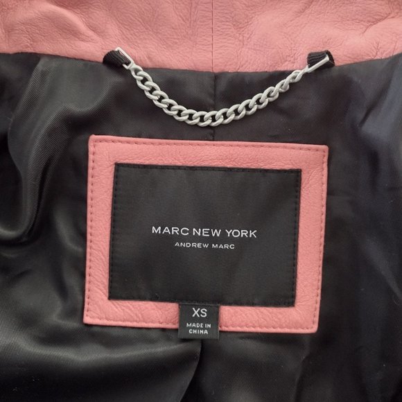 Marc New York Coral Pink Felix Knit Panel Moto Leather Jacket - Picture 12 of 16